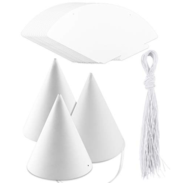 Weoxpr 40 Pieces White Paper Party Hats for Kids Birthday, Decorative Bulk Cone Crafts for Adults Ar...