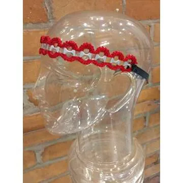 Headband of Pop Can Tabs Crochet Cotton Yarn & Elastic Band One-Size-Fits-Most Red