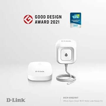 D-Link DCH-S1621KT Wi-Fi Water Leak Sensor and Alarm Starter Kit, Whole Home System with App Notification, AC Powered, No Hub Required (DCH-S1621KT), White