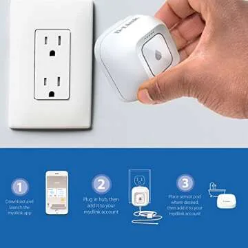D-Link DCH-S1621KT Wi-Fi Water Leak Sensor and Alarm Starter Kit, Whole Home System with App Notification, AC Powered, No Hub Required (DCH-S1621KT), White