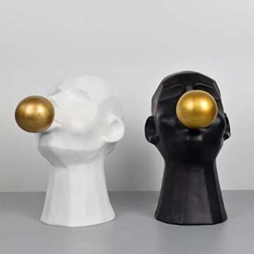 MHUI Modern Character Resin Statues Sculpture Blowing Bubbles Art Crafts Figurine Home Decorative Display,Black