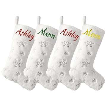 Amidaky Personalized Christmas Stockings 3 Pack White Faux Fur Christmas Stockings Customized with N...