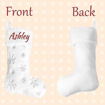 Amidaky Personalized Christmas Stockings 3 Pack White Faux Fur Christmas Stockings Customized with Names Embroidered Silver Snowflake Large for Family Holiday Xmas Party Decorations