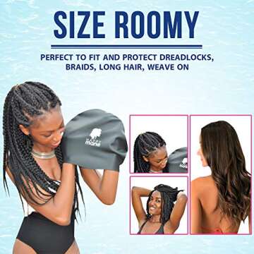Happy Mane Silicone Swim Cap for Braids and Dreadlocks - Keeps Your Hair Dry While Swimming and Bathing Long Hair, Extensions, and Curly Hair - Large Shower Cap for Women, Men, Kids (Pink, Small)