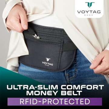 Travel Money Belt & Passport Holder - RFID Blocking Slim Travel Wallet & Fanny Pack for Men and Wome...