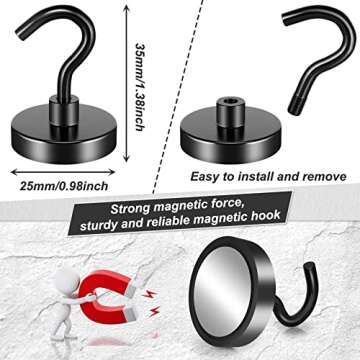 FINDMAG 10 Pack Black Magnetic Hooks Heavy Duty, 80LBS Neodymium Magnet Hook for Hanging, Magnet wit...