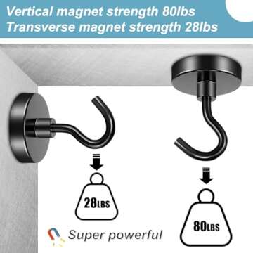 FINDMAG 10 Pack Black Magnetic Hooks Heavy Duty, 80LBS Neodymium Magnet Hook for Hanging, Magnet with Hooks Strong Magnetic Hooks for Home, Kitchen, Workplace, School