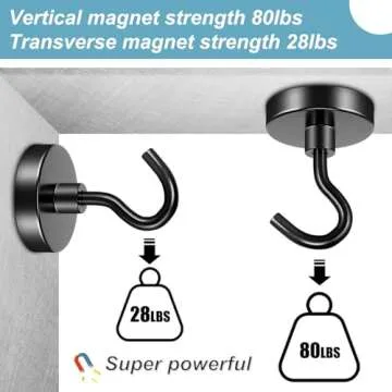 FINDMAG 10 Pack Black Magnetic Hooks Heavy Duty, 80LBS Neodymium Magnet Hook for Hanging, Magnet with Hooks Strong Magnetic Hooks for Home, Kitchen, Workplace, School