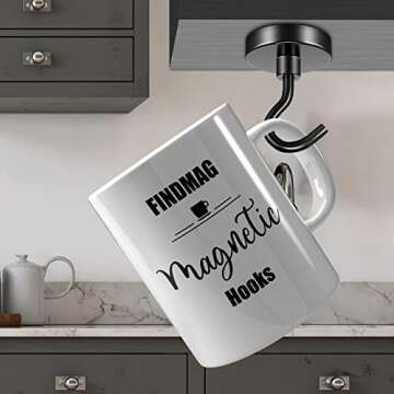 FINDMAG 10 Pack Black Magnetic Hooks Heavy Duty, 80LBS Neodymium Magnet Hook for Hanging, Magnet with Hooks Strong Magnetic Hooks for Home, Kitchen, Workplace, School