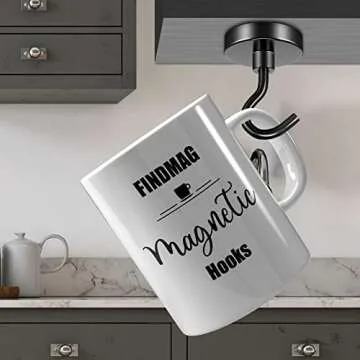 FINDMAG 10 Pack Black Magnetic Hooks Heavy Duty, 80LBS Neodymium Magnet Hook for Hanging, Magnet with Hooks Strong Magnetic Hooks for Home, Kitchen, Workplace, School