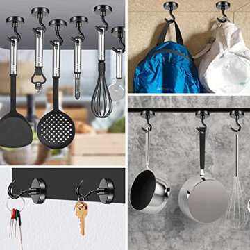 FINDMAG 10 Pack Black Magnetic Hooks Heavy Duty, 80LBS Neodymium Magnet Hook for Hanging, Magnet with Hooks Strong Magnetic Hooks for Home, Kitchen, Workplace, School