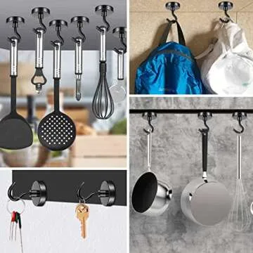 FINDMAG 10 Pack Black Magnetic Hooks Heavy Duty, 80LBS Neodymium Magnet Hook for Hanging, Magnet with Hooks Strong Magnetic Hooks for Home, Kitchen, Workplace, School