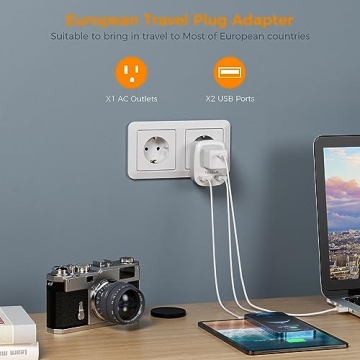 TESSAN European Travel Plug Adapter with Dual USB Ports