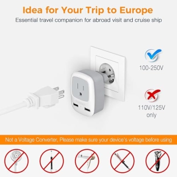 TESSAN European Travel Plug Adapter with Dual USB Ports