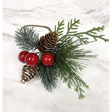 Angel Isabella Christmas Collection Napkin Rings - Cloth Napkin Holder For Table Setting, Evergreen Snowy Pinecone Napkin Rings with Berries & Decor to Match Holiday Dinner Dining Table Top - Set of 6