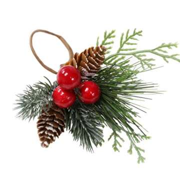 Angel Isabella Christmas Collection Napkin Rings - Cloth Napkin Holder For Table Setting, Evergreen Snowy Pinecone Napkin Rings with Berries & Decor to Match Holiday Dinner Dining Table Top - Set of 6