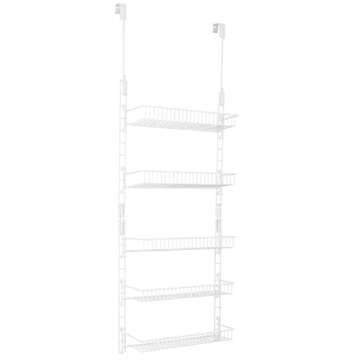 Smart Design Over The Door Adjustable Pantry Organizer Rack w/ 5 Adjustable Shelves - Steel Metal - ...