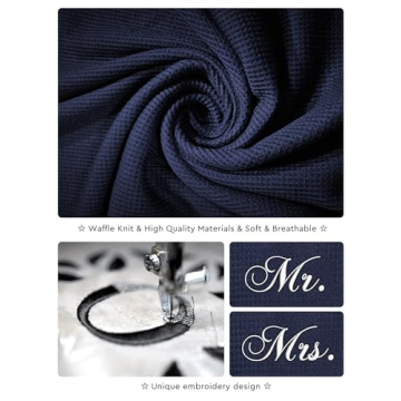 AW BRIDAL Mr and Mrs Waffle Knit Robes, Matching Robes for Couples Set Mens & Womens Robe, Plus Size Bathrobe for Hotel Spa Bridal Party, Honeymoon Gifts Christmas Gifts for Couples (2Pcs Navy Robe)