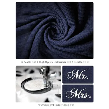 AW BRIDAL Mr and Mrs Waffle Knit Robes, Matching Robes for Couples Set Mens & Womens Robe, Plus Size Bathrobe for Hotel Spa Bridal Party, Honeymoon Gifts Christmas Gifts for Couples (2Pcs Navy Robe)