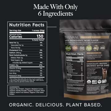 Truvani Vegan Pea Protein Powder | Chocolate | 20g Organic Plant Based Protein | 1 Serving | Keto | ...