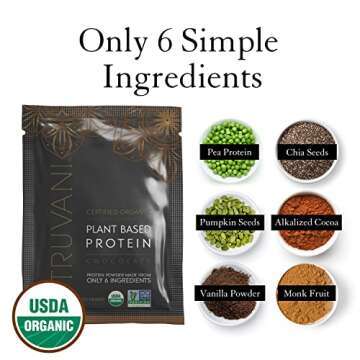Truvani Vegan Pea Protein Powder | Chocolate | 20g Organic Plant Based Protein | 1 Serving | Keto | Gluten & Dairy Free | Low Carb | No Added Sugar