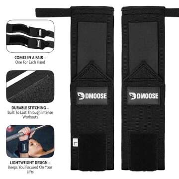 DMoose Gym Wrist Straps for Men 12 and 18 Inches Thumb Loops with Wrist Support for Workouts Powerlifting Wrist Straps for Weight Lifting Men and Women Black II