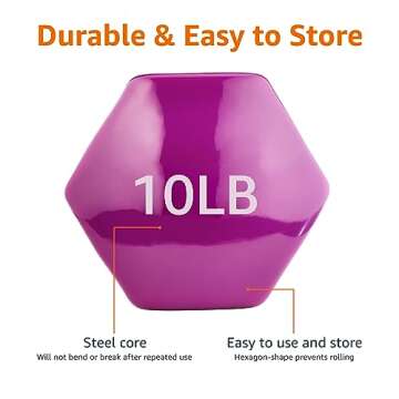 Amazon Basics Vinyl Coated Dumbbell Hand Weights, 10 Pounds, Pair, Purple