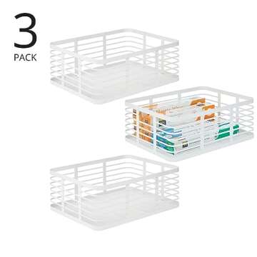 mDesign Large Steel Metal Wire Kitchen Food Storage Organizer Bin Basket for Pantry Organization - Wired Farmhouse Basket with Handle for Shelves - Carson Collection - 3 Pack, White