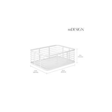 mDesign Large Steel Metal Wire Kitchen Food Storage Organizer Bin Basket for Pantry Organization - Wired Farmhouse Basket with Handle for Shelves - Carson Collection - 3 Pack, White