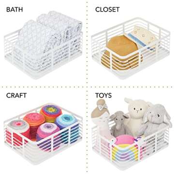 mDesign Large Steel Metal Wire Kitchen Food Storage Organizer Bin Basket for Pantry Organization - Wired Farmhouse Basket with Handle for Shelves - Carson Collection - 3 Pack, White