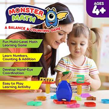 CoolToys Monster Balance Numbers Counting and Math Learning Game, Cool STEM Educational Homeschool Preschool Activity for Toddlers & Kids Age 4-8, Fun Pre Kindergarten Math Toy & Science Teaching Tool