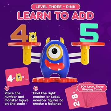 CoolToys Monster Balance Numbers Counting and Math Learning Game, Cool STEM Educational Homeschool Preschool Activity for Toddlers & Kids Age 4-8, Fun Pre Kindergarten Math Toy & Science Teaching Tool