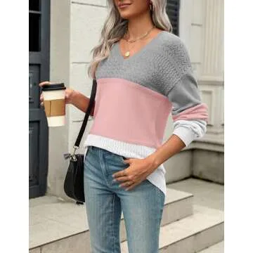 Zeagoo Womens 2025 Fall Sweaters Casual Long Sleeve Ribbed Knit Pullover V Neck Lightweight Crochet ...