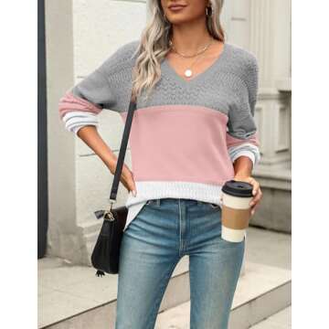 Zeagoo Womens 2025 Fall Sweaters Casual Long Sleeve Ribbed Knit Pullover V Neck Lightweight Crochet Pullover Sweater Top