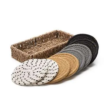 Boho Drink Coasters Set with Eco-Friendly Holder | 8 Pcs