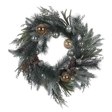 Creative Co-Op Faux Green Pine Pinecones and Silver & Gold Ornaments Wreath