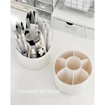 Lebenrich Rotating Pen Holder for Desk, Cute Desk Pencil Holder Cup for Home Office School, White Makeup Brush Holder Organizer Make up Cosmetics Container Storage Stand for Women Girls