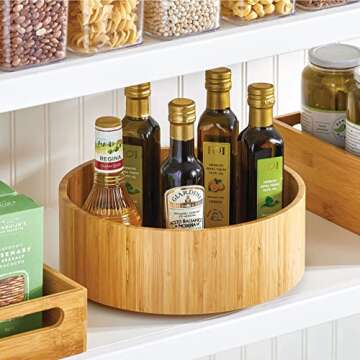 mDesign Lazy Susan Turntable Bamboo Spinner for Kitchen Cabinet, Pantry, Fridge, Cupboards, or Counter, Fully Rotating Organizer for Food, Spices, or Condiments, 11.5" Round, Echo Collection, Natural