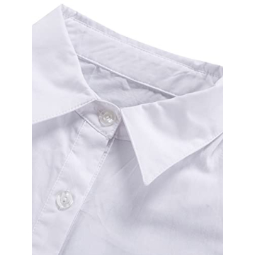 LYANER Women's Casual Shirt Dress Collar V Neck Button Down Loose Long Sleeve Mini Dresses White Small