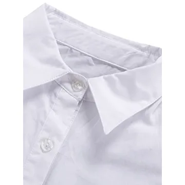 LYANER Women's Casual Shirt Dress Collar V Neck Button Down Loose Long Sleeve Mini Dresses White Small