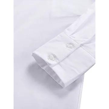 LYANER Women's Casual Shirt Dress Collar V Neck Button Down Loose Long Sleeve Mini Dresses White Small