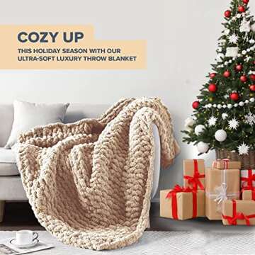 Cozy Chunky Knit Blanket - Soft Handmade Throw in Oat White