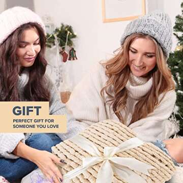 Cozy Chunky Knit Blanket - Soft Handmade Throw in Oat White