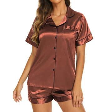 Ekouaer Silk Pajamas Set for Women Short Sleeve Lounge Wear