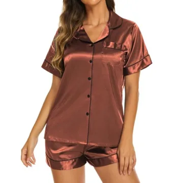 Ekouaer Silk Pajamas Set for Women Short Sleeve Lounge Wear