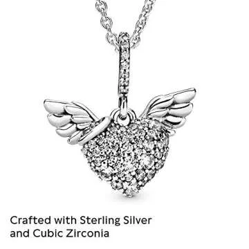 PANDORA Pave Heart & Angel Wings Necklace in Silver