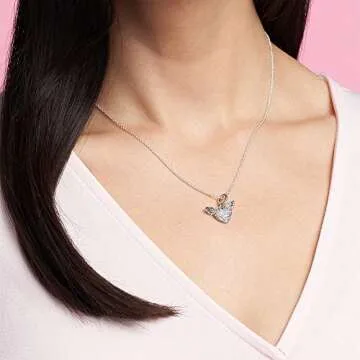 PANDORA Pave Heart & Angel Wings Necklace in Silver