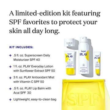 Supergoop! Ready. Set. Play! Face & Body Sunscreen Kit - Limited Edition, Travel-Ready SPF Favorites - PLAY Everyday Lotion, PLAY Antioxidant Mist, PLAY Acai Lip Balm, Superscreen Daily Moisturizer