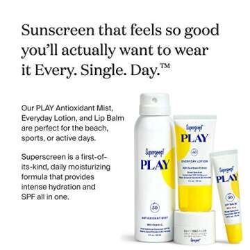 Supergoop! Ready. Set. Play! Face & Body Sunscreen Kit - Limited Edition, Travel-Ready SPF Favorites - PLAY Everyday Lotion, PLAY Antioxidant Mist, PLAY Acai Lip Balm, Superscreen Daily Moisturizer