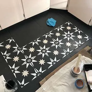 HELLATHUND 4Pcs Reusable Tile Stencils 12x12, Concrete Stencils for Patio, Large Stencils for Painting Floors, Wall Stencils for Painting, Stars and Jewel Stencil Pattern